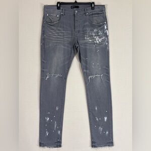 Purple Brand P001 Paint Splatter Slim Jeans Gray Distressed Size 36
